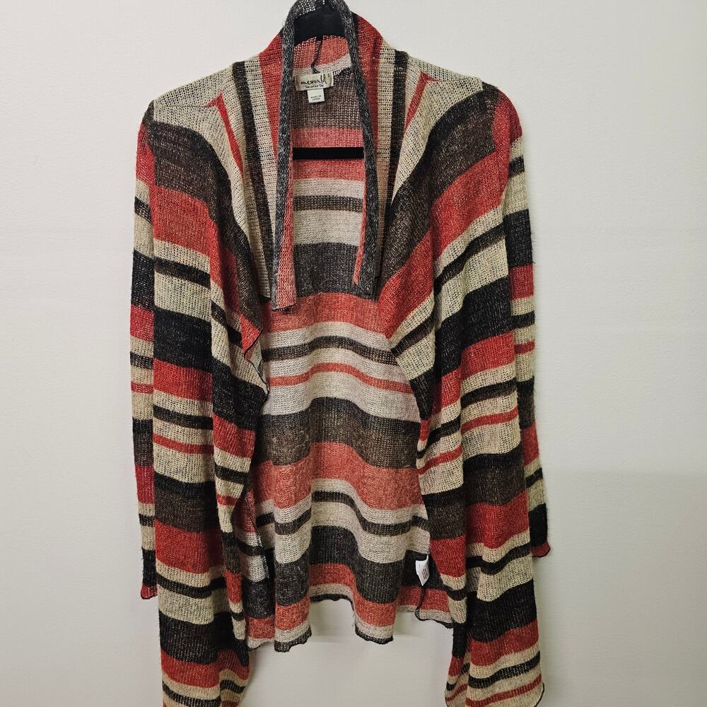 Boho Striped Earthtone Open Draped Lightweight Cardigan Sweater Size S One World